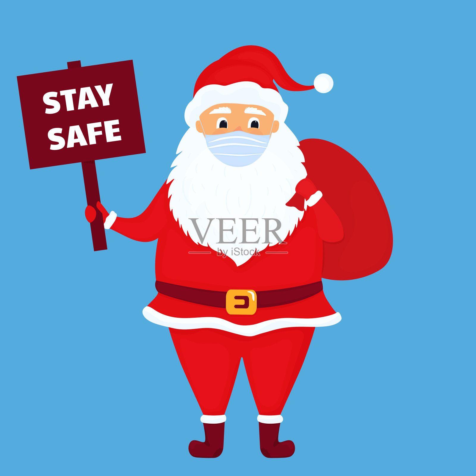 圣诞老人戴着防护面具。矢量插图。卡通人物。插画图片素材