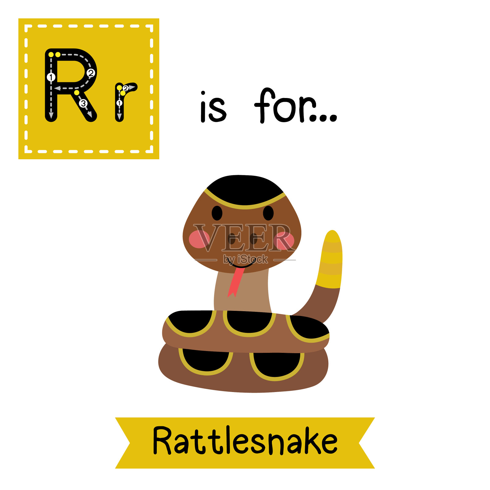 字母追踪卷曲的响尾蛇。插画图片素材