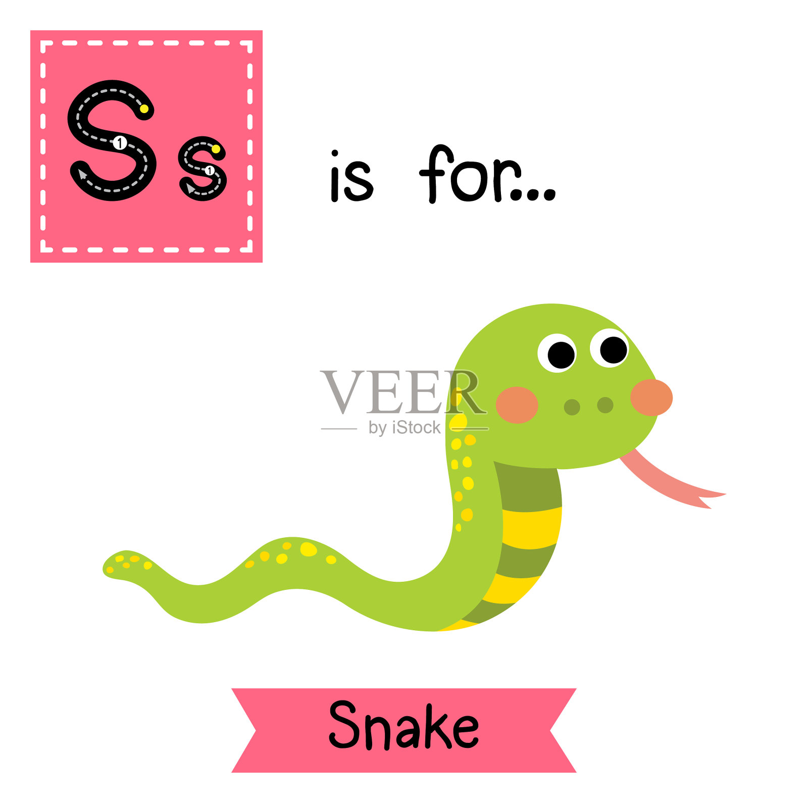 字母描画着绿蛇插画图片素材