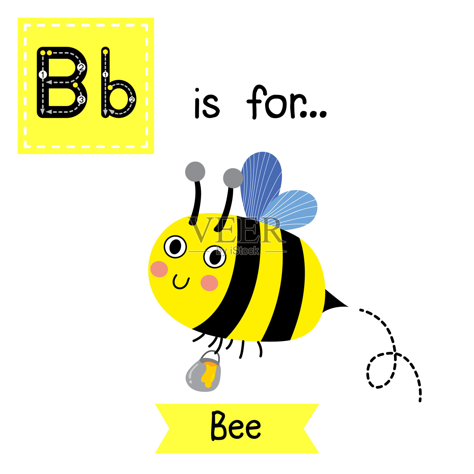 描画字母b代表快乐的蜜蜂飞来飞去插画图片素材