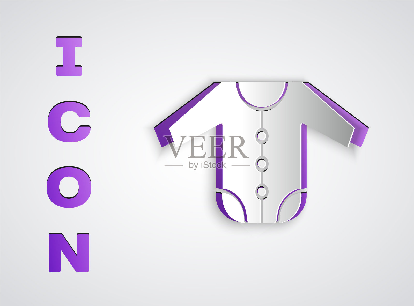 剪纸婴儿衣服图标孤立在灰色背景。给男婴和女婴穿的婴儿服装。婴儿紧身衣裤。纸艺术风格。向量插画图片素材