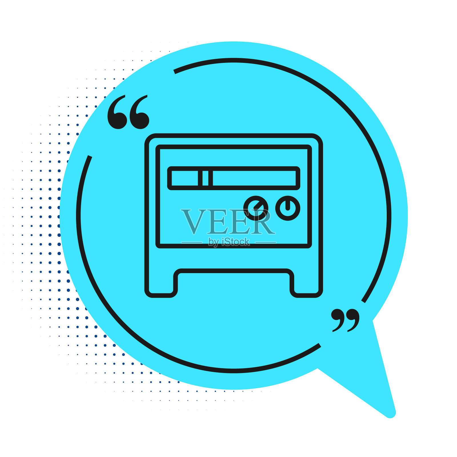 黑色线吉他放大器图标隔离在白色背景。乐器。蓝色语音气泡符号。向量插画图片素材