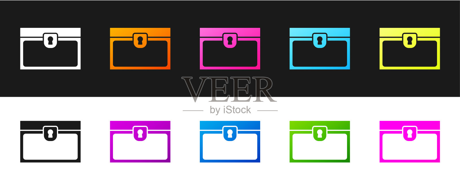 设置古董宝箱图标孤立在黑白背景上。复古木制箱子与金币。向量图标素材