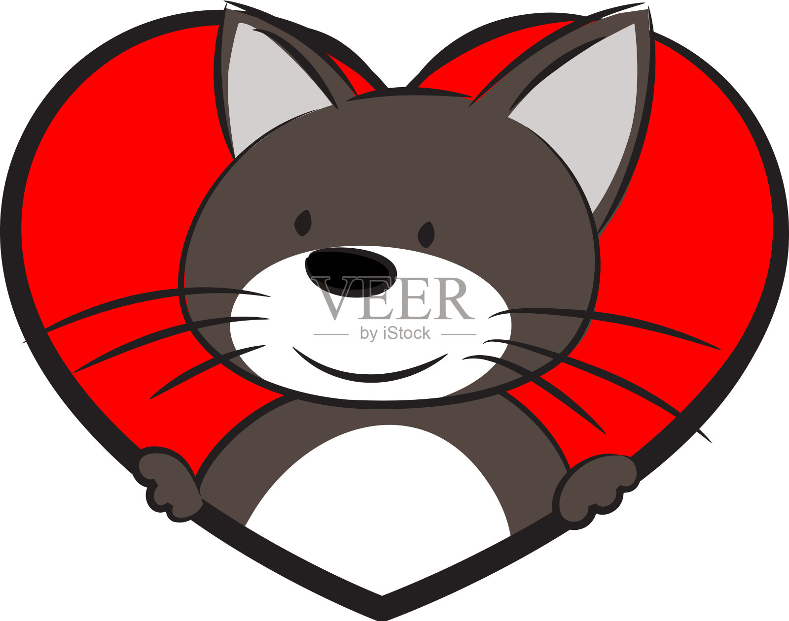 矢量卡通猫在心形框架设计元素图片