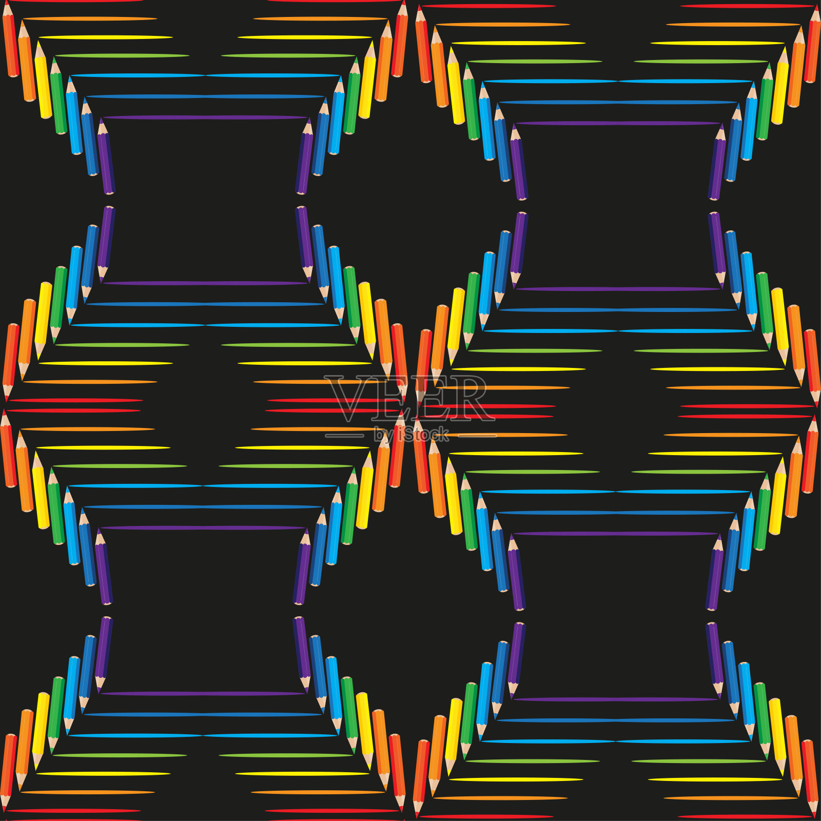 无缝图案彩色铅笔，打印背景插画图片素材