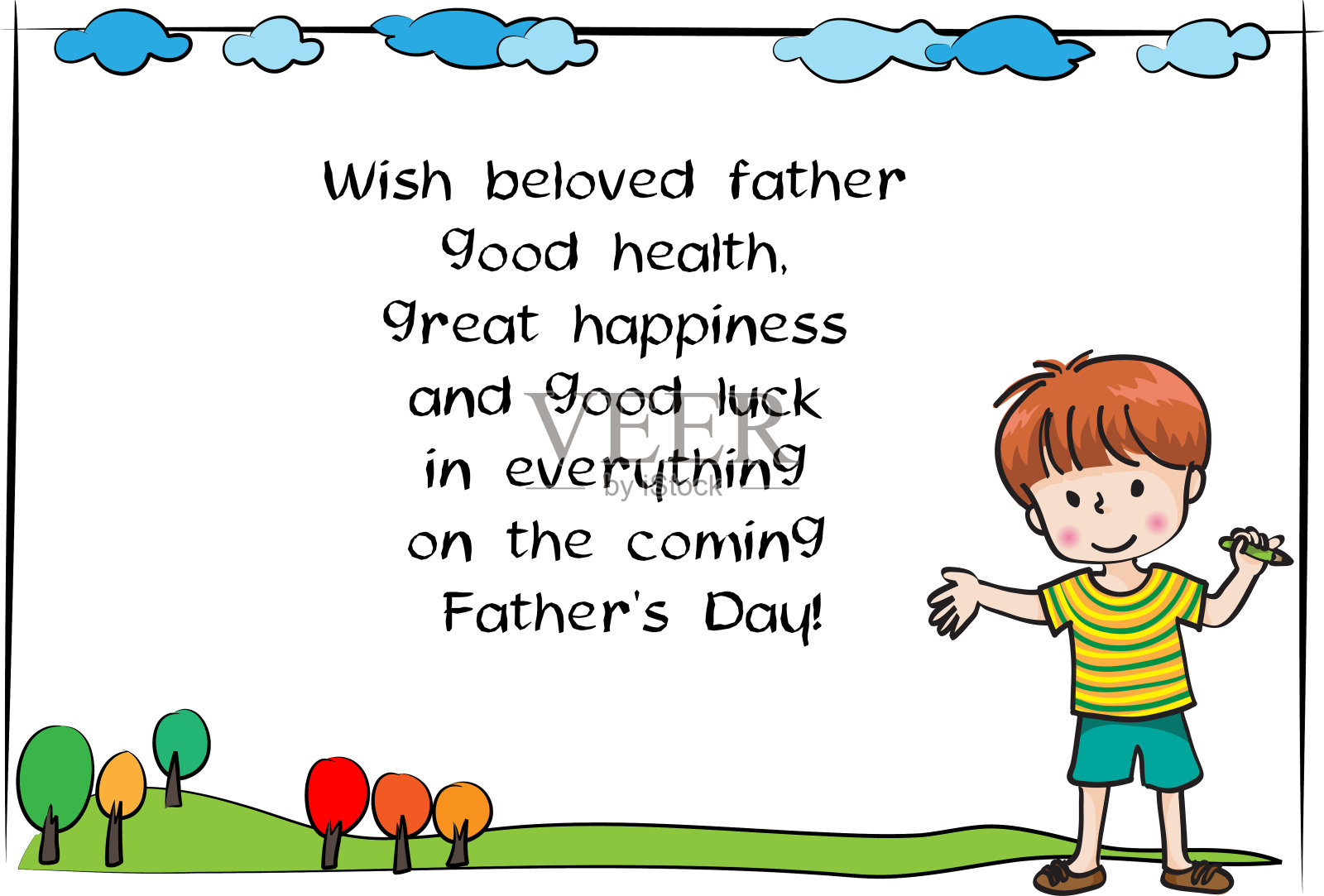 矢量卡通孩子拿着贺卡设计模板素材