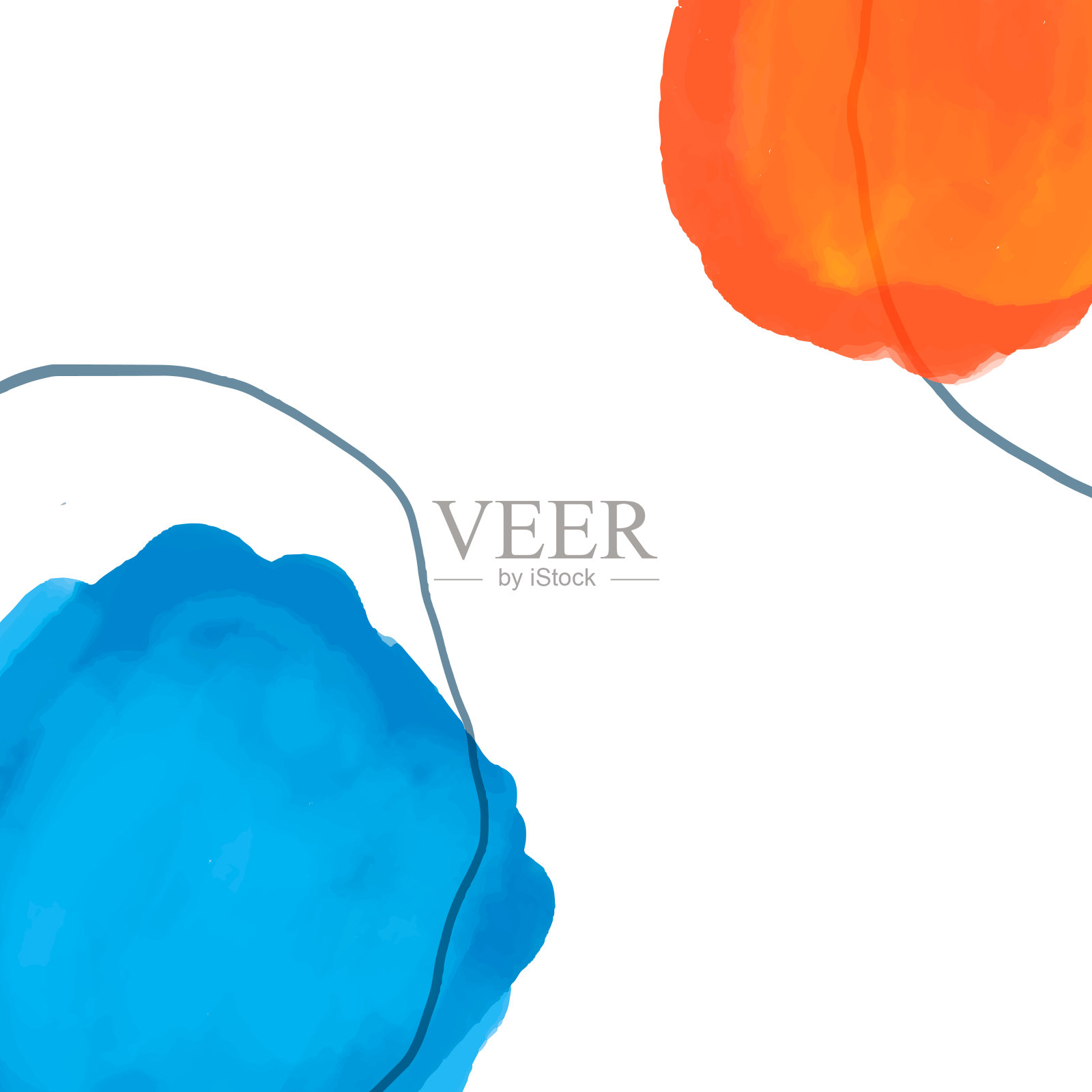 极简主义的插图，由蓝色和橙色的水彩点组成。海报设计，封面，背景插画图片素材