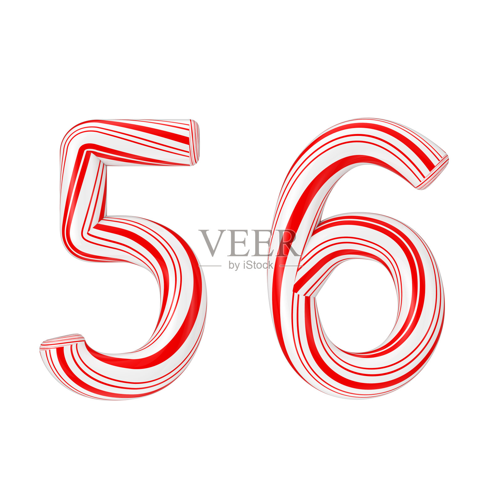 符号5和6薄荷糖甘蔗字母字母收集条纹在红色圣诞颜色。三维渲染照片摄影图片