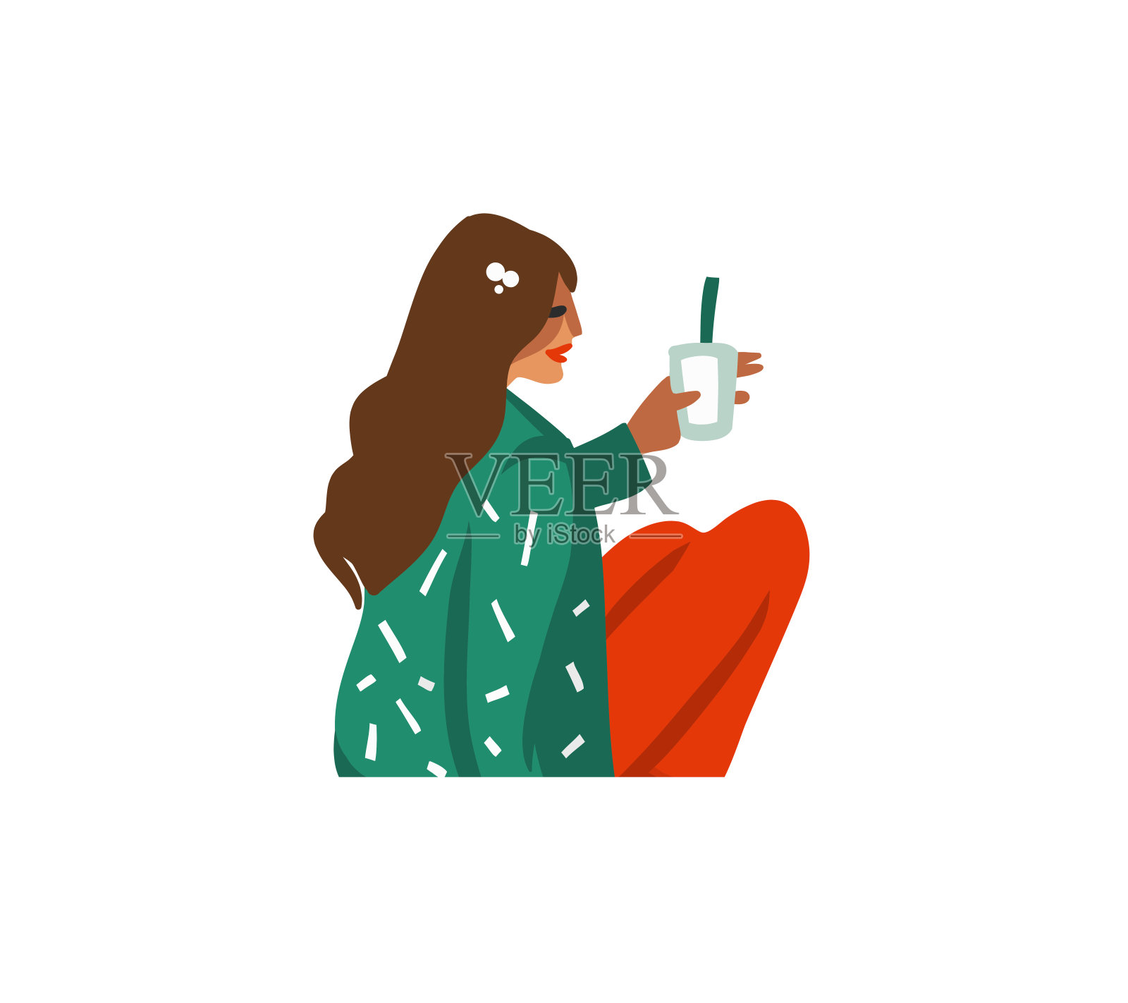 手绘矢量抽象有趣的股票平圣诞快乐，和新年快乐的卡通节日贺卡与可爱的女孩饮料节日圣诞鸡尾酒孤立的白色背景插图插画图片素材