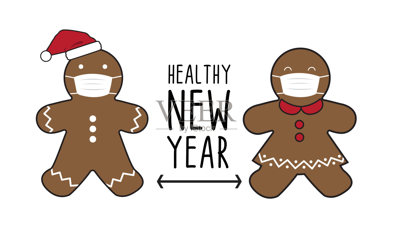 圣诞快乐，新年快乐。戴着面具的姜饼地精刻有希斯的设计。为t恤，贺卡或海报设计背景矢量插图。插画图片素材