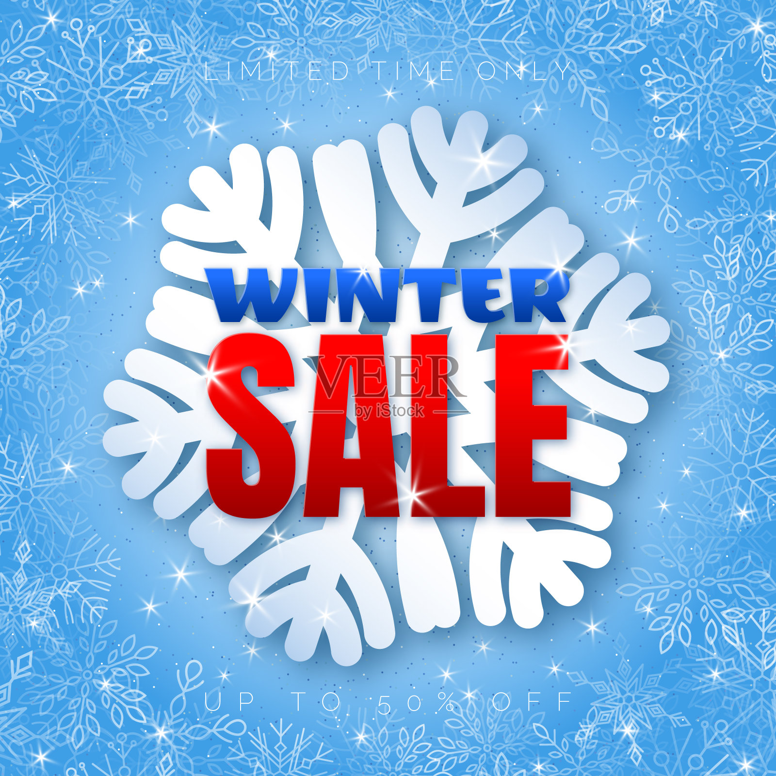 闪亮的蓝色雪折扣横幅设计元素图片