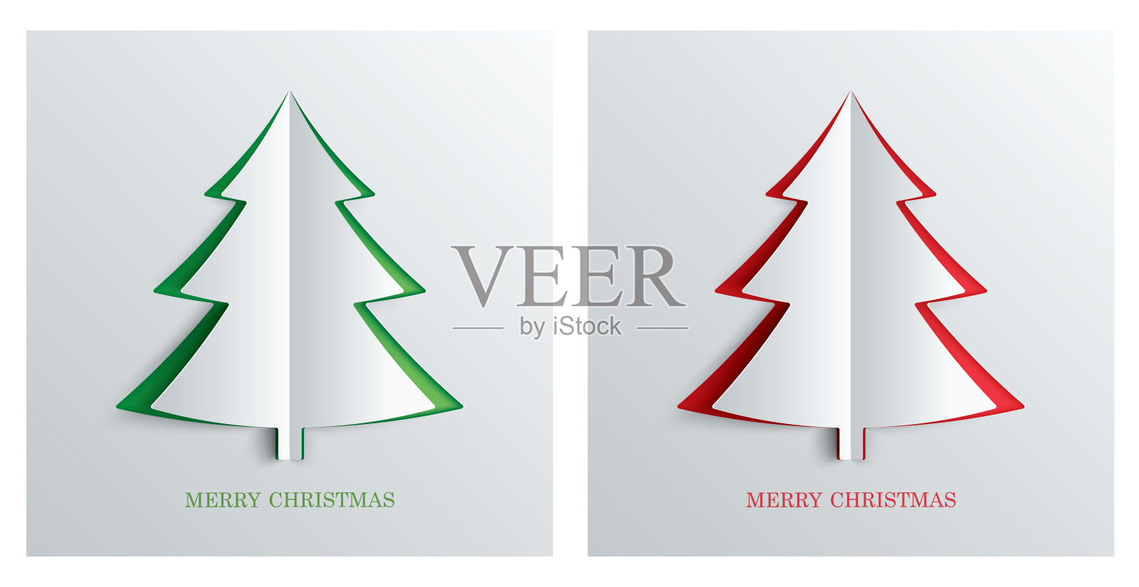 圣诞树在纸艺术风格与绿色和红色的颜色。插画图片素材