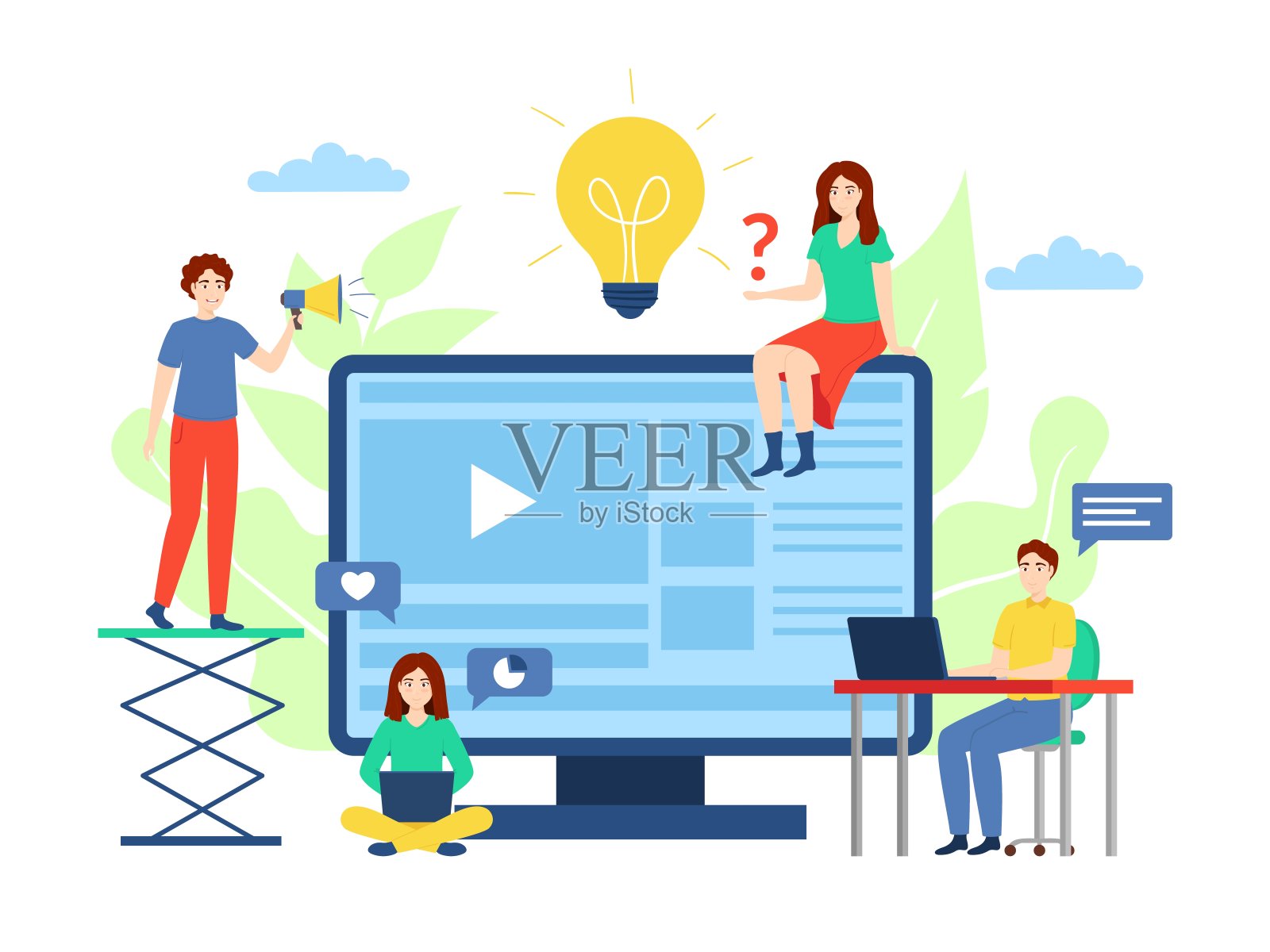 卡通色彩人物人物和电子学习概念。向量插画图片素材