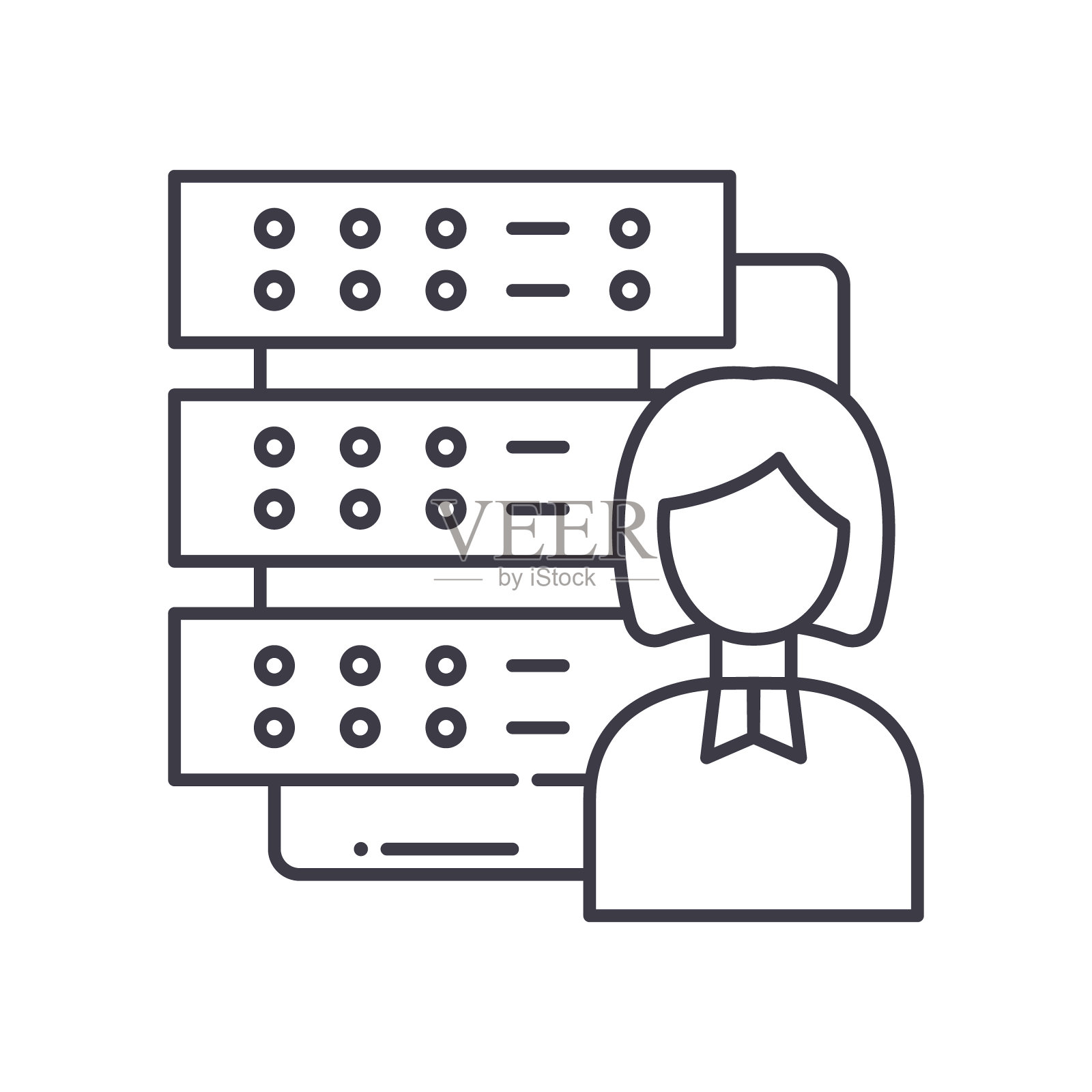 人力资源数据库图标，线性隔离插图，细线矢量，网页设计标志，轮廓概念符号与可编辑笔画在白色背景。插画图片素材