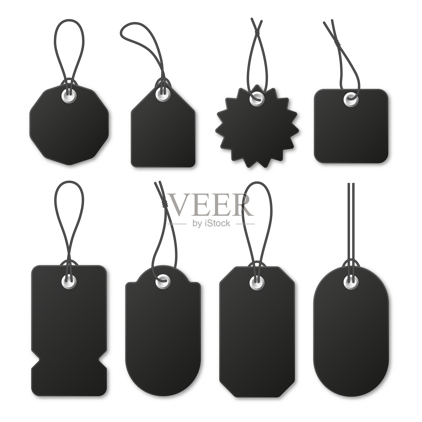 现实的黑色价格标签收集。特价或购物折扣标签。零售贴纸。促销销售徽章。矢量图设计模板素材