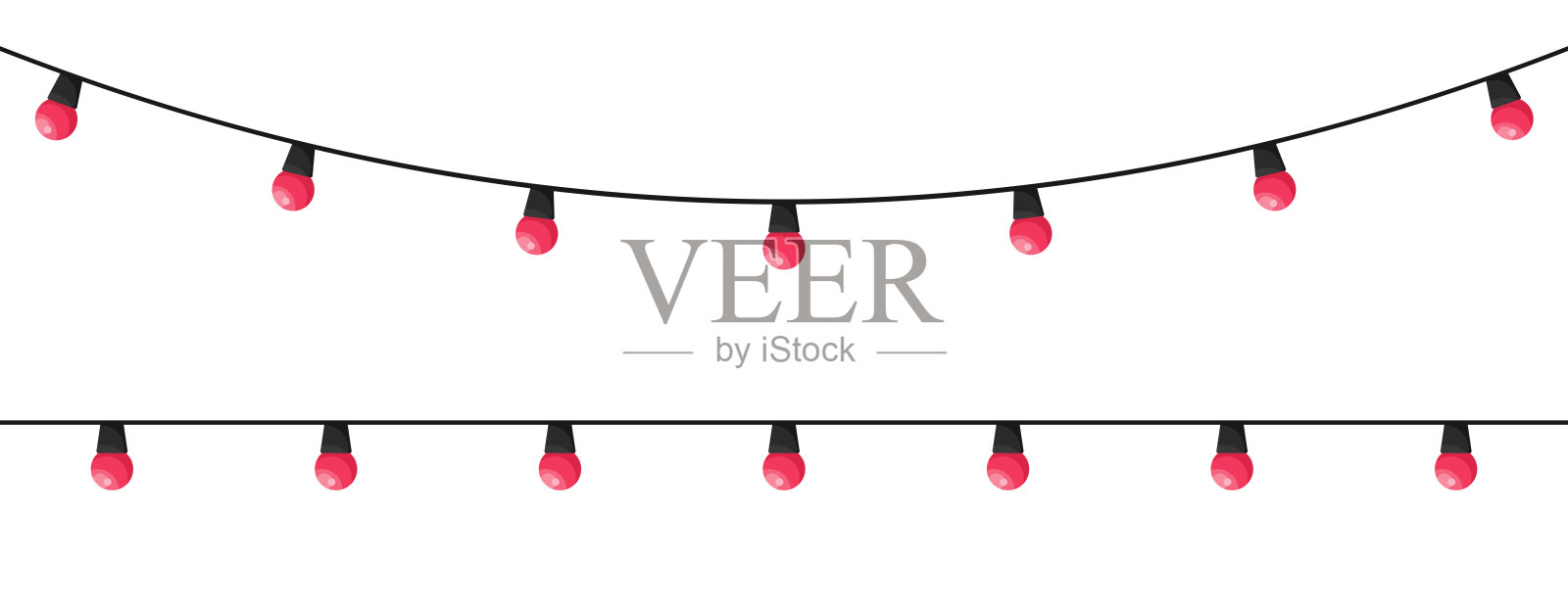 白色背景上孤立的红色圣诞灯泡。彩色花环。简单时尚的平面设计灯泡。矢量图插画图片素材