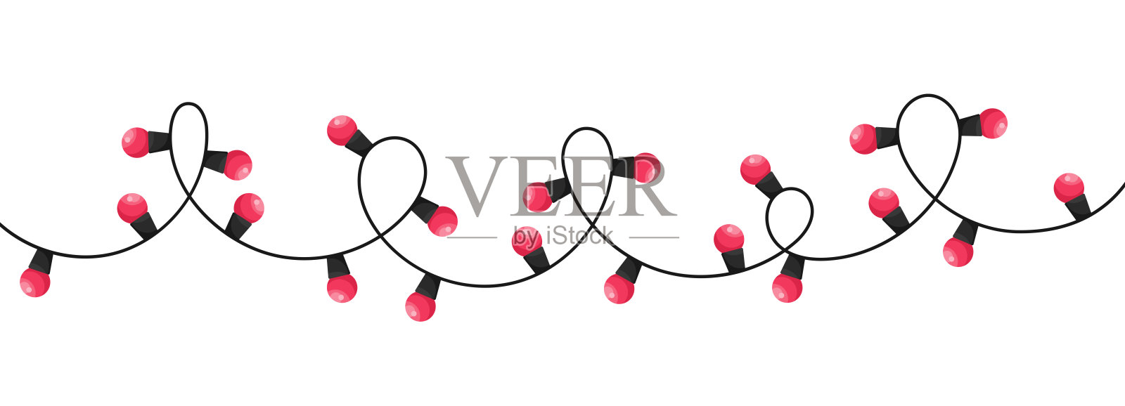 白色背景上孤立的红色圣诞灯泡。彩色花环。简单时尚的平面设计灯泡。矢量图插画图片素材