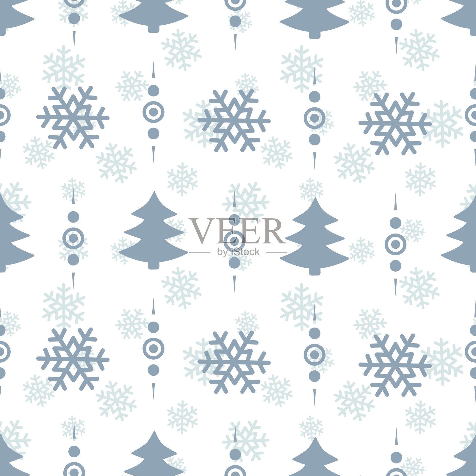 矢量无缝模式雪花和圣诞树;用于包装纸、贺卡。插画图片素材