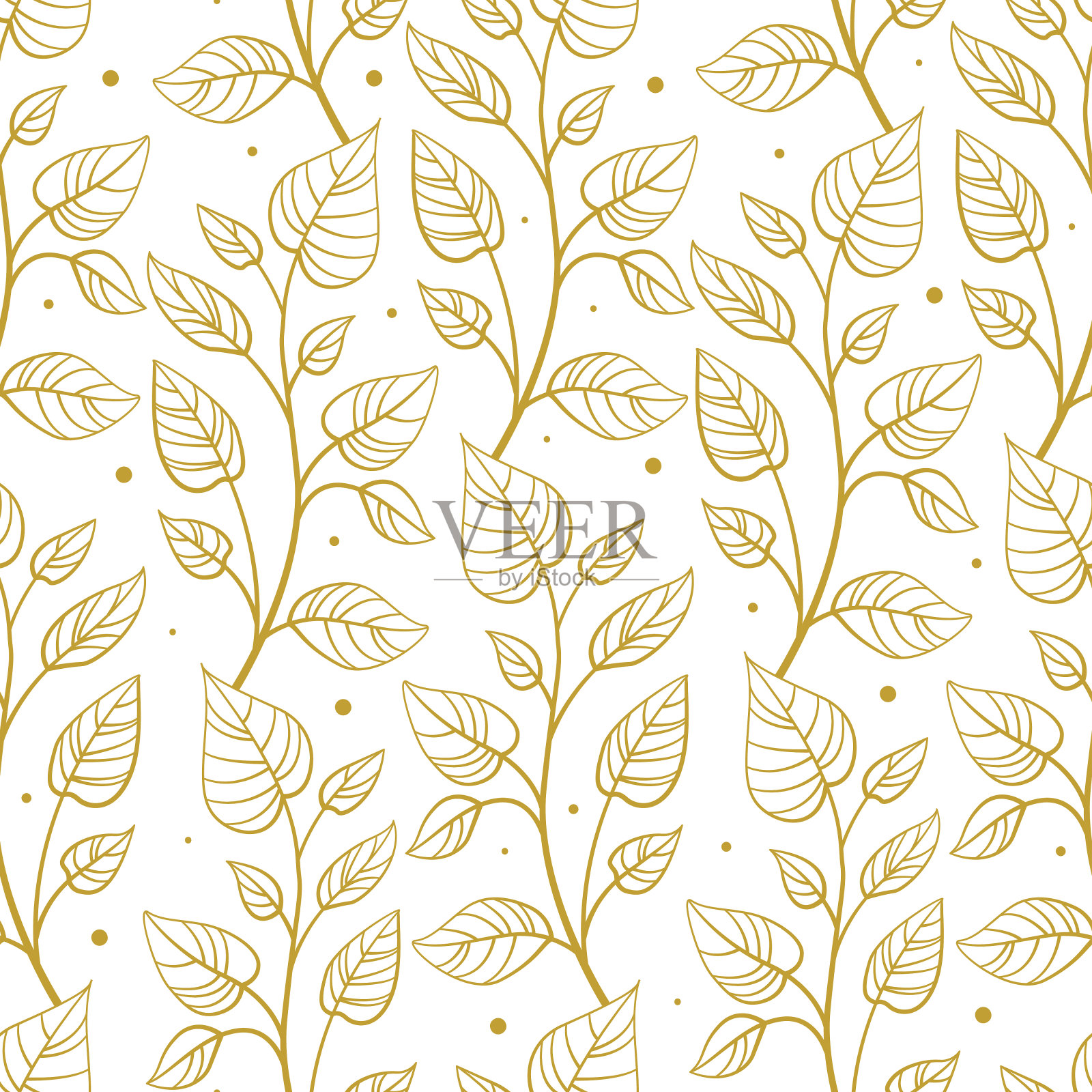矢量无缝模式与垂直抽象叶状分支;白色背景上的金枝;用于贺卡，海报，横幅，包装纸。插画图片素材