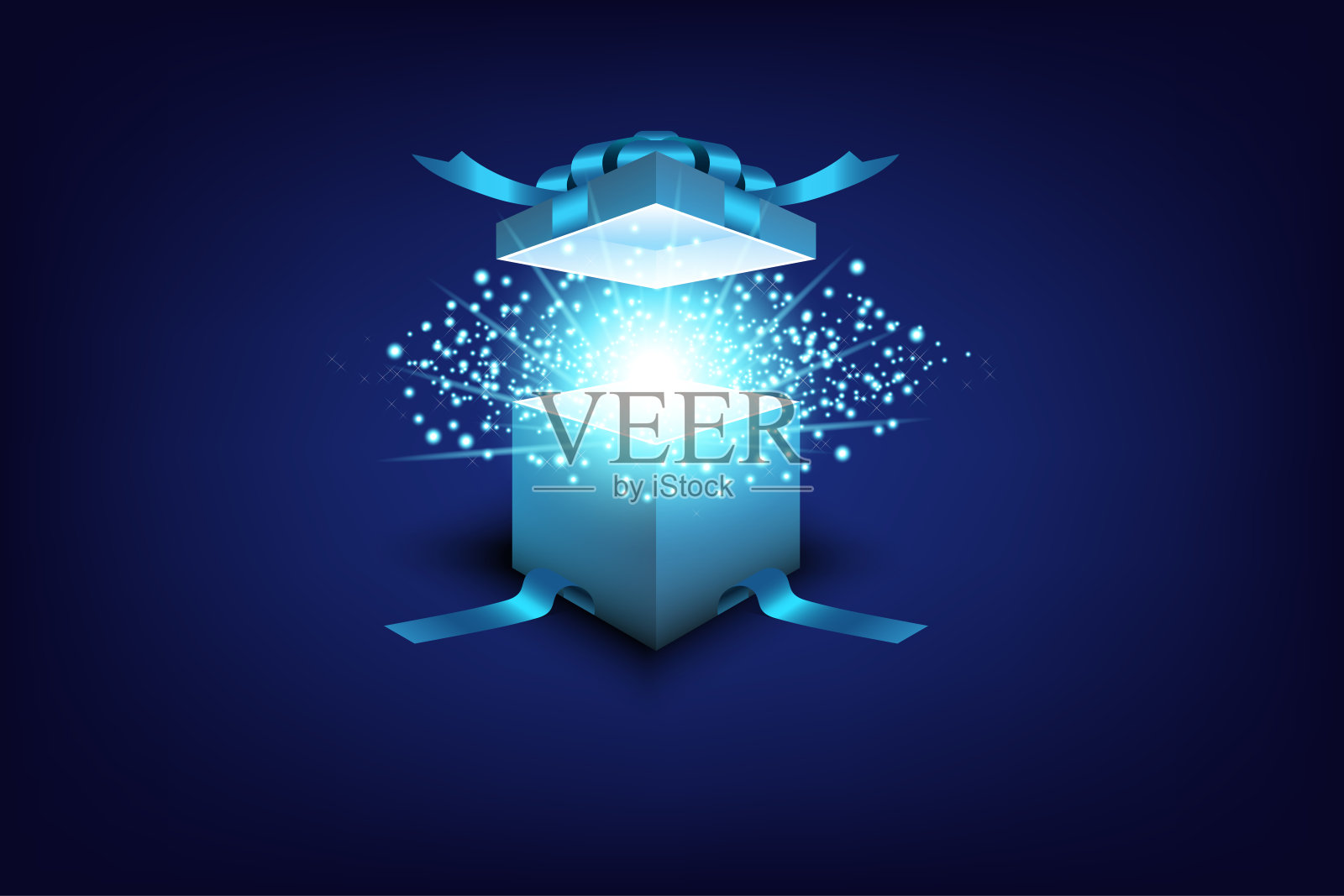 打开里面发光的纸板箱。矢量可编辑的魔术礼盒插图。插画图片素材