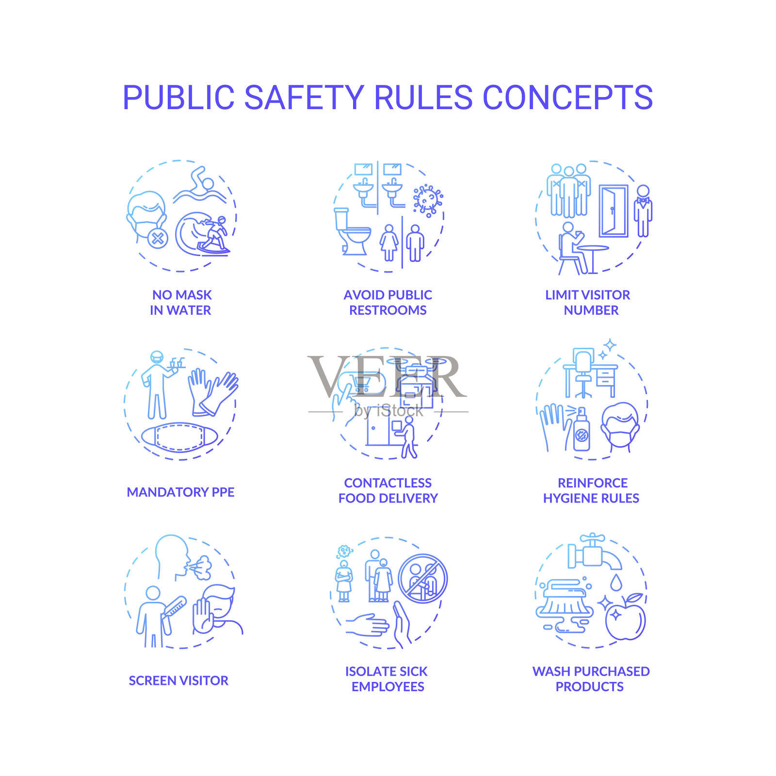 公共安全规则概念图标集插画图片素材