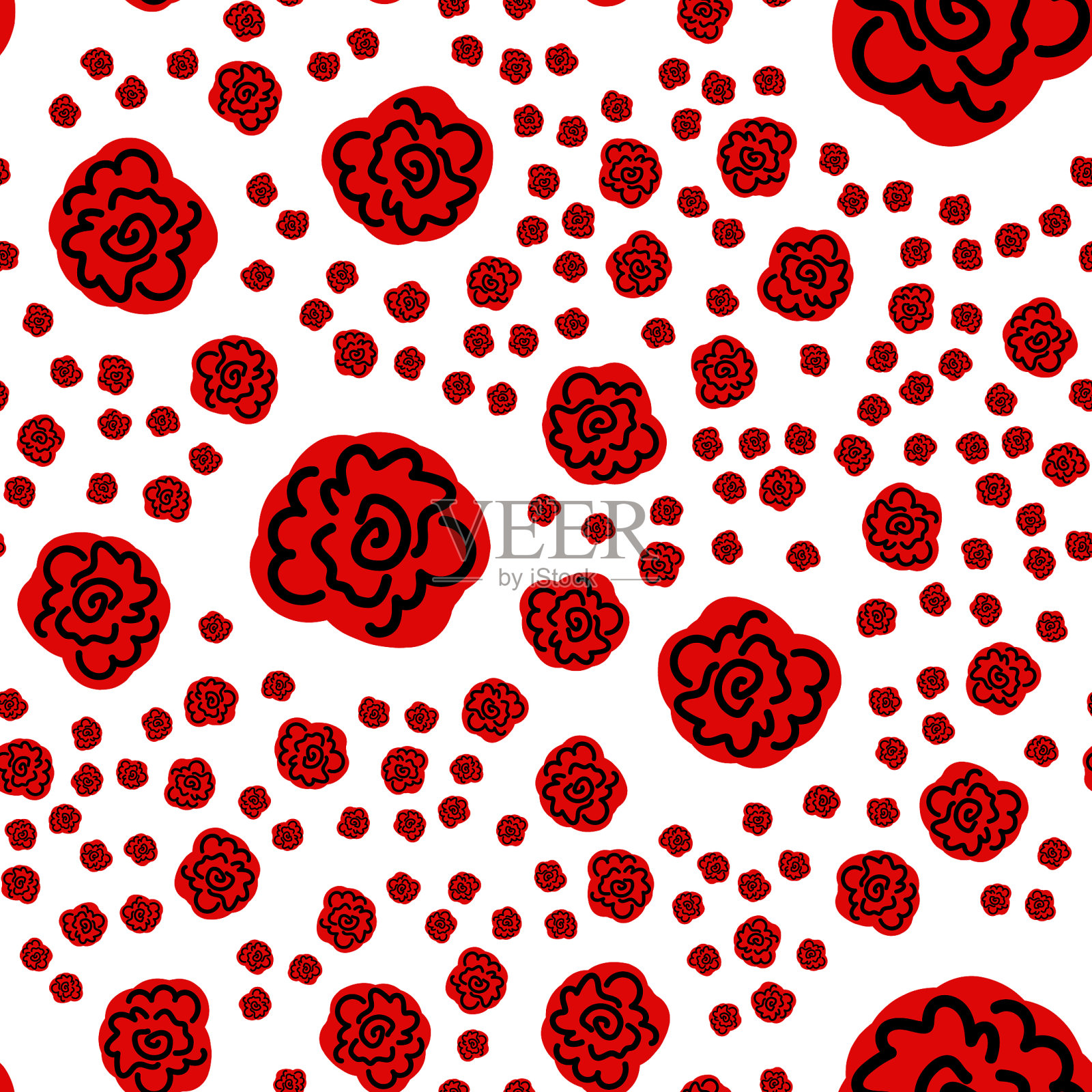 无缝图案与花红色插画图片素材