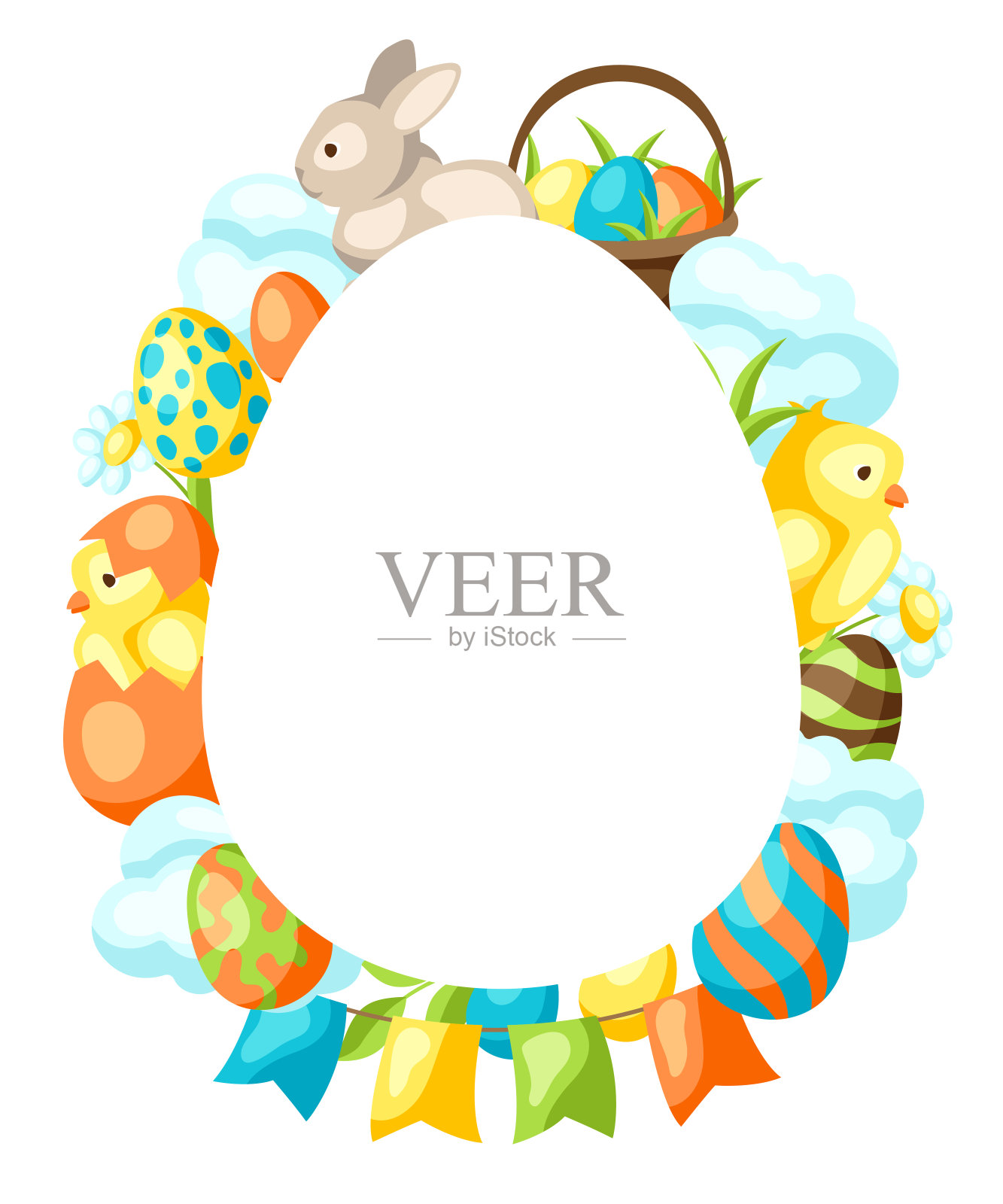 复活节快乐的框架与节日项目。插画图片素材