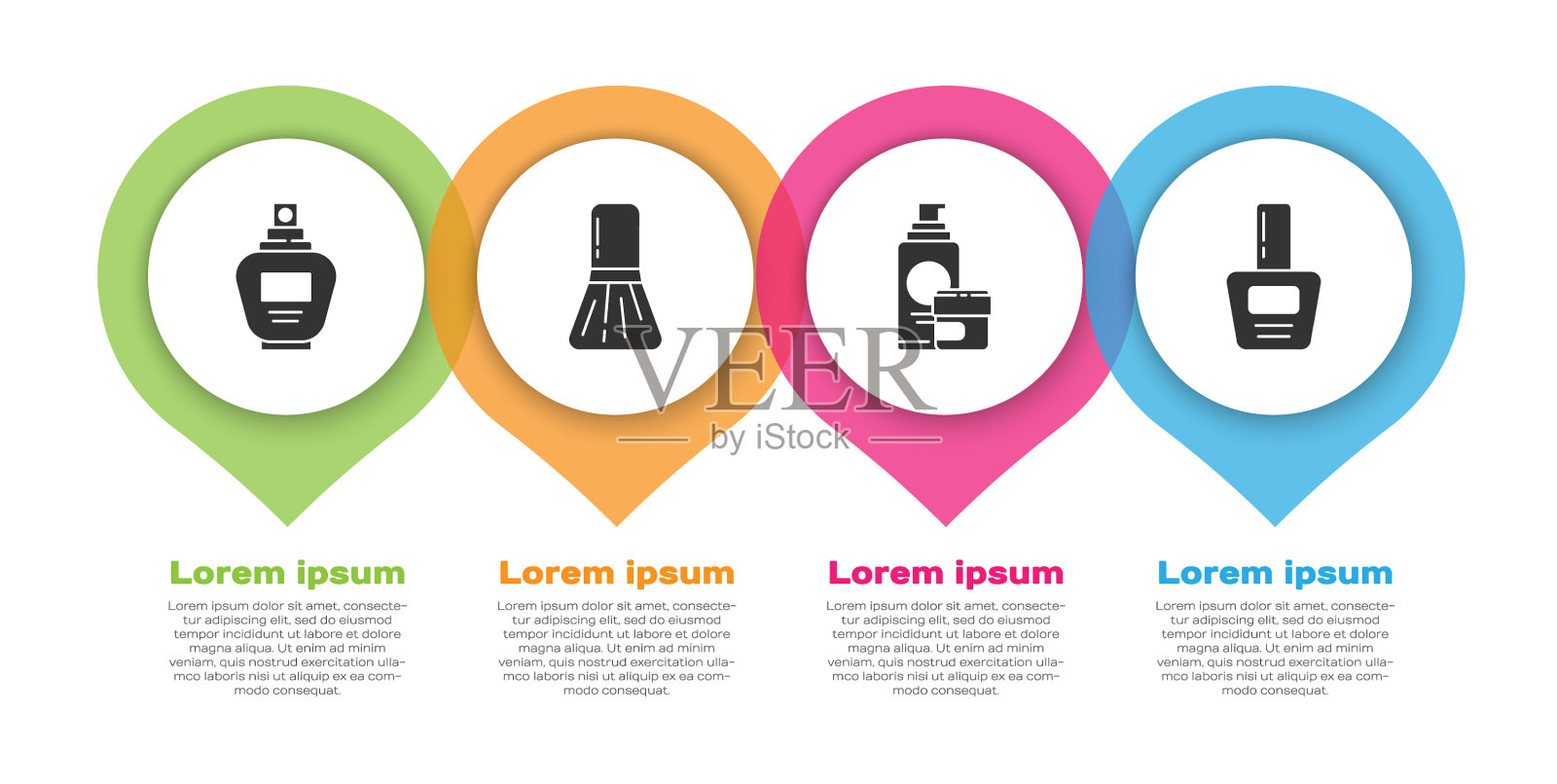 设置香水，化妆刷或乳液图标素材