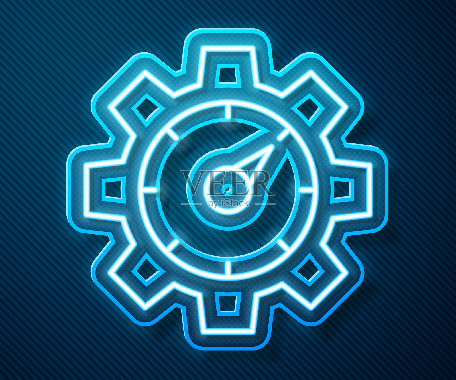 发光的霓虹灯线Web分析信息和开发网站统计图标孤立在蓝色的背景。分析、管理、营销、研究。向量插画图片素材