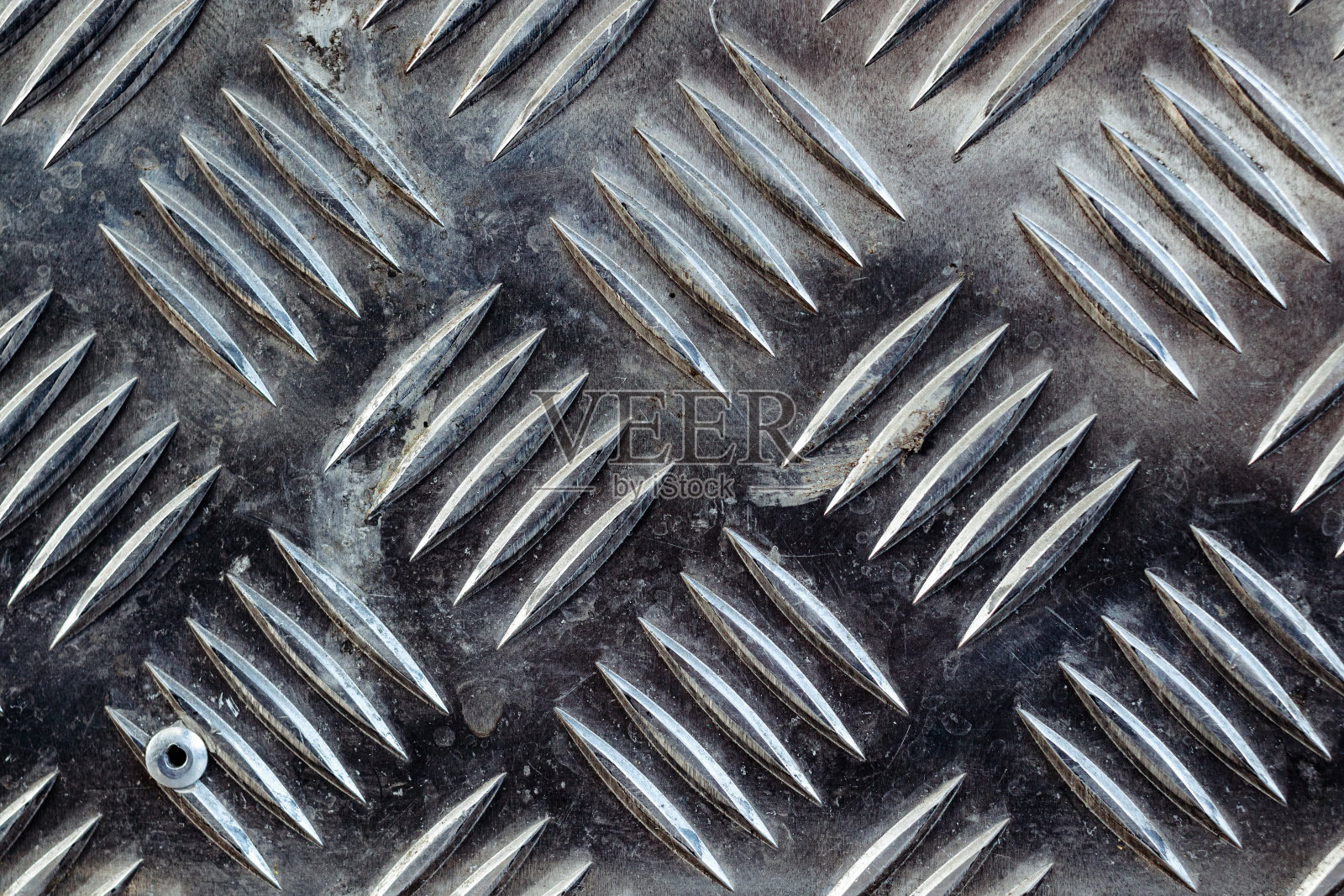 无缝菱形金属楼板，防滑不锈钢板与板，罗纹金属板，银色金属握纹，铝缺口板照片摄影图片