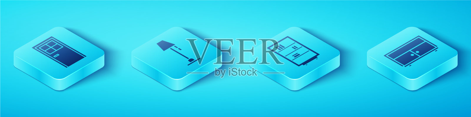 设置等距闭门落地灯箱图标素材