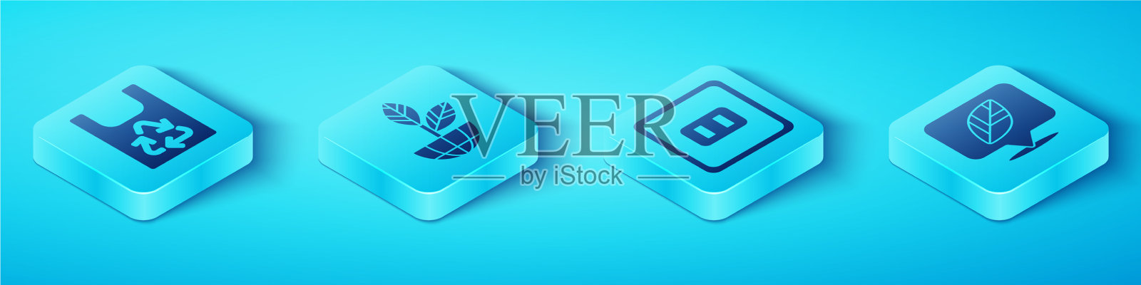 设置回收地球的等距塑料袋图标素材