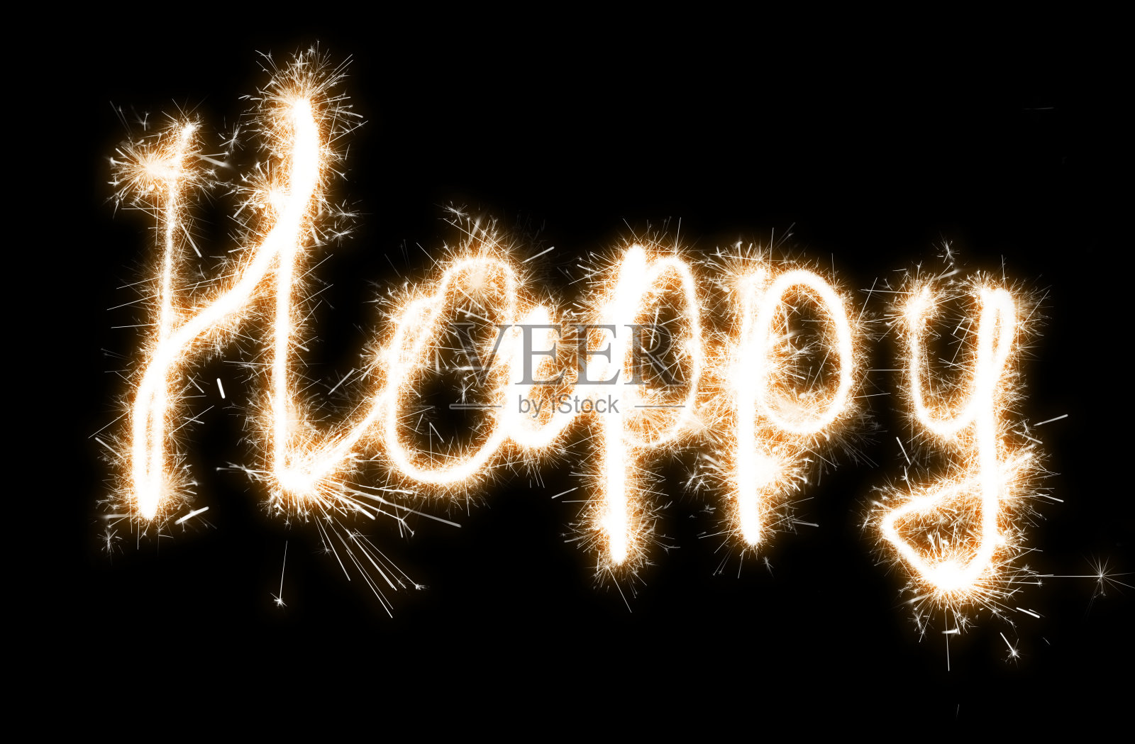 题词快乐在黑色背景与火花使用模拟长曝光照片摄影图片