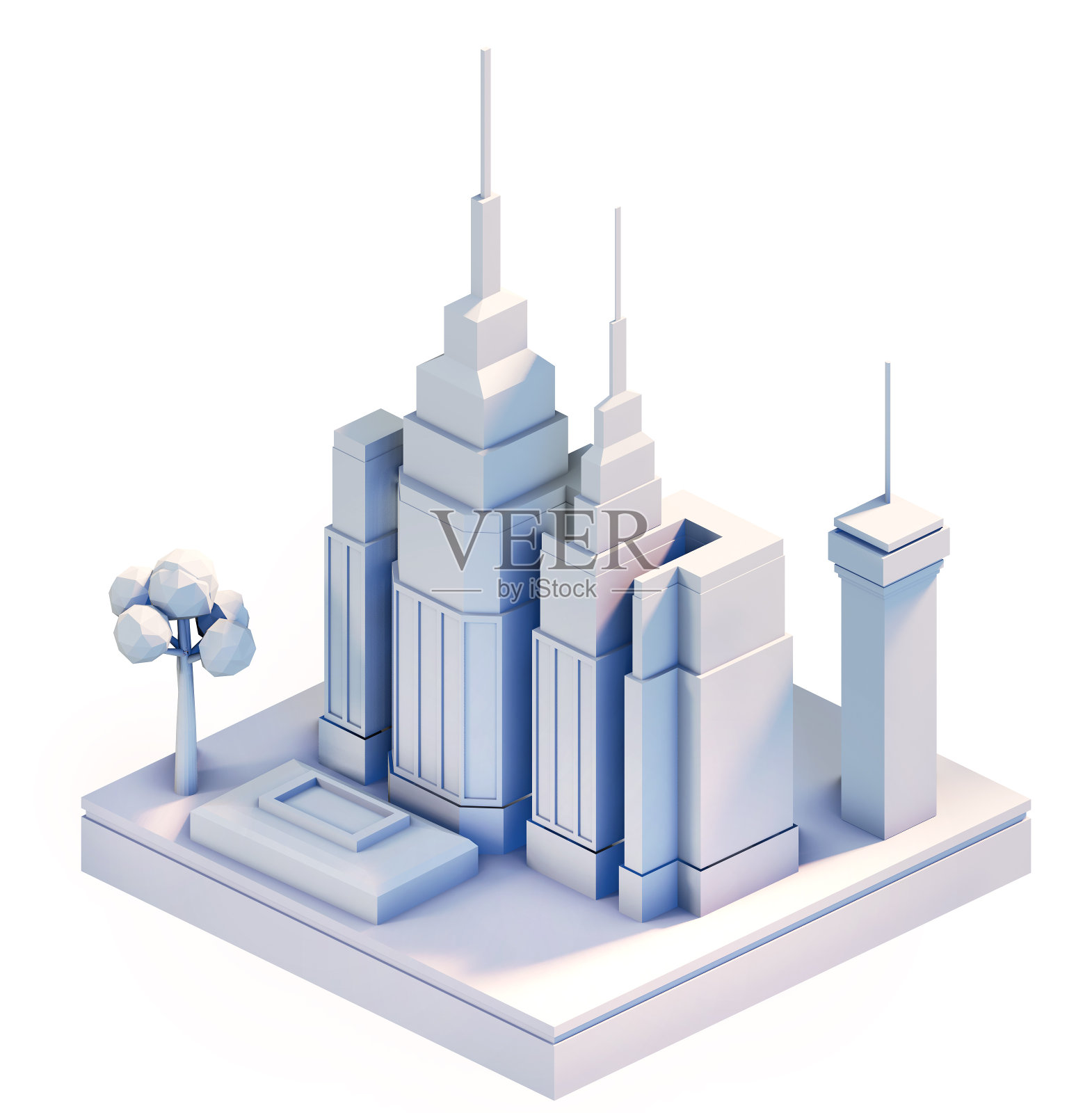用于您项目的现代城市2.5D图标：商务银行建筑、现代企业建筑、未来城市景观照片摄影图片