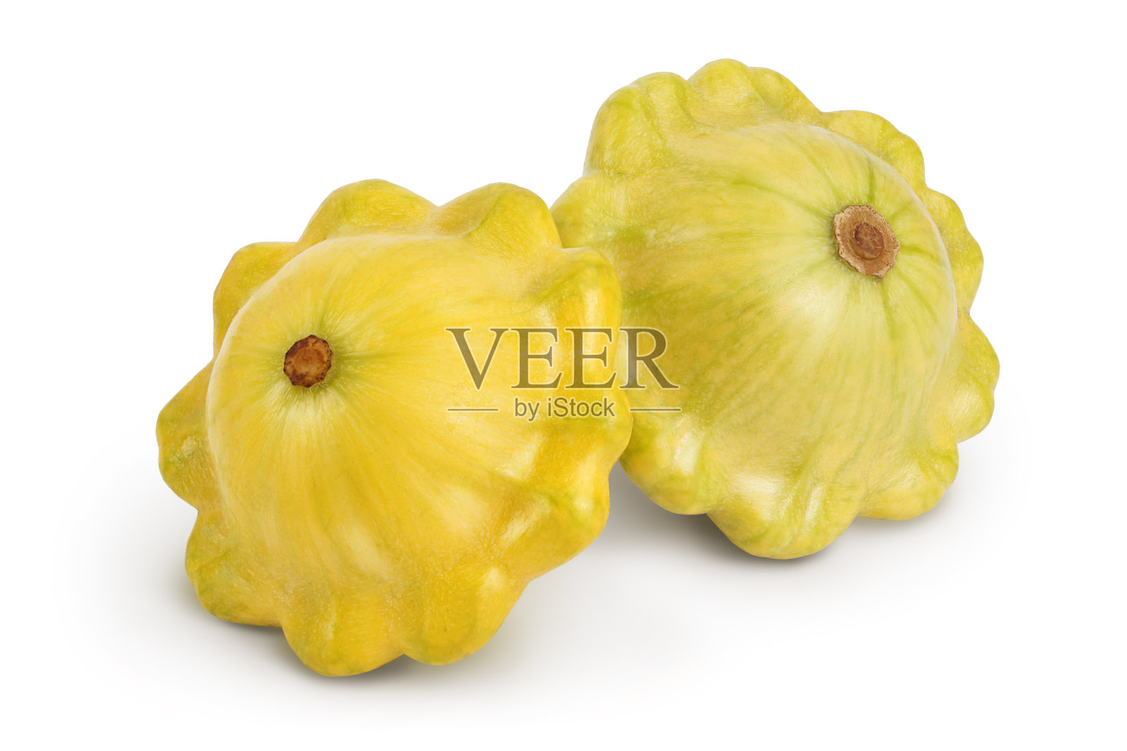 两个黄色的南瓜孤立在白色背景，剪辑路径和全景深照片摄影图片