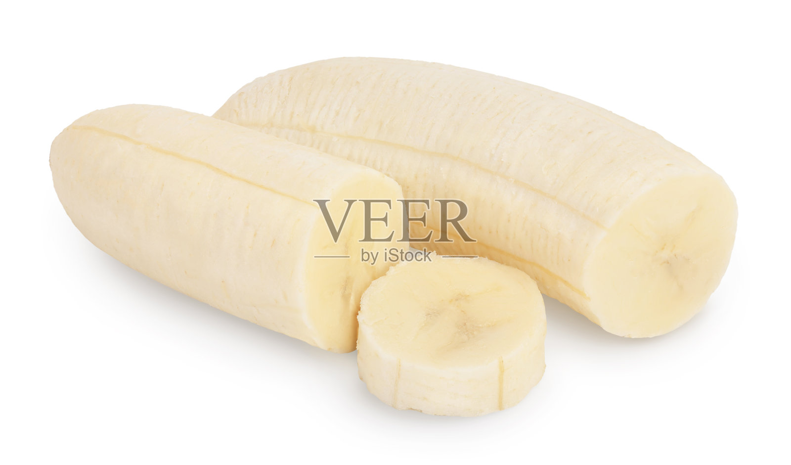 香蕉片孤立在白色背景与剪辑路径和全景深的领域。照片摄影图片