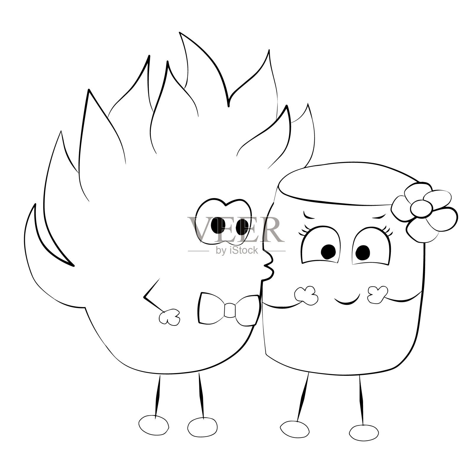 黑白两色的火和棉花糖设计元素图片