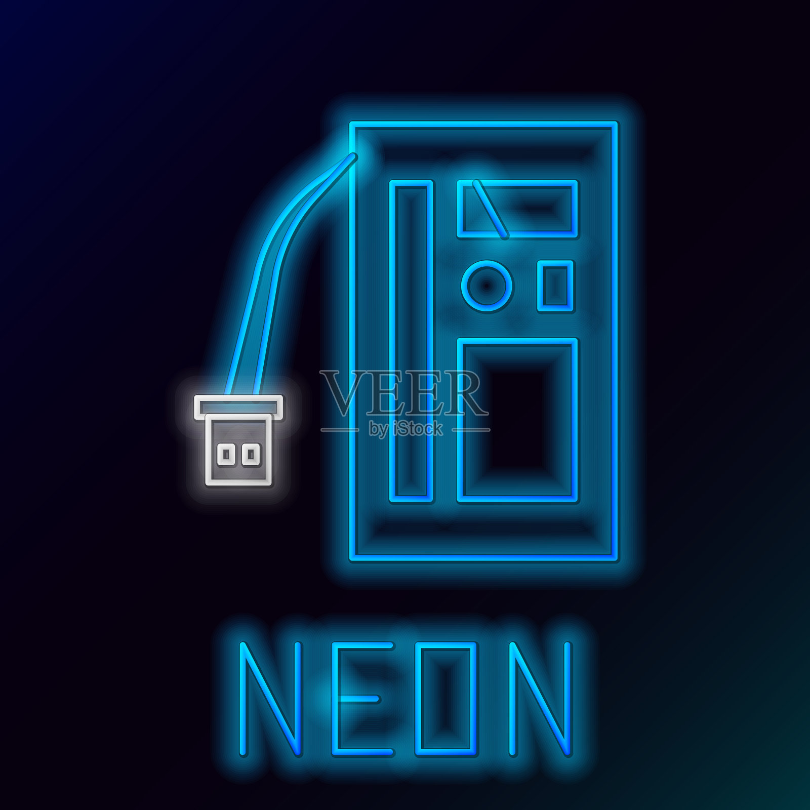 发光的霓虹灯线电池图标孤立在黑色插画图片素材