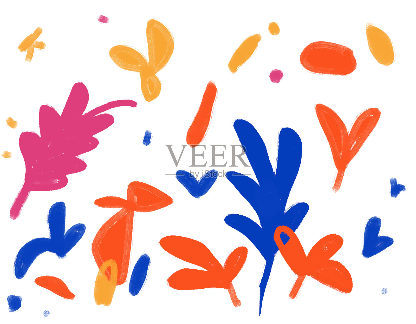 抽象的叶子和植物极简。剪下画花。亨利·马蒂斯的风格。现代时尚艺术。插画图片素材