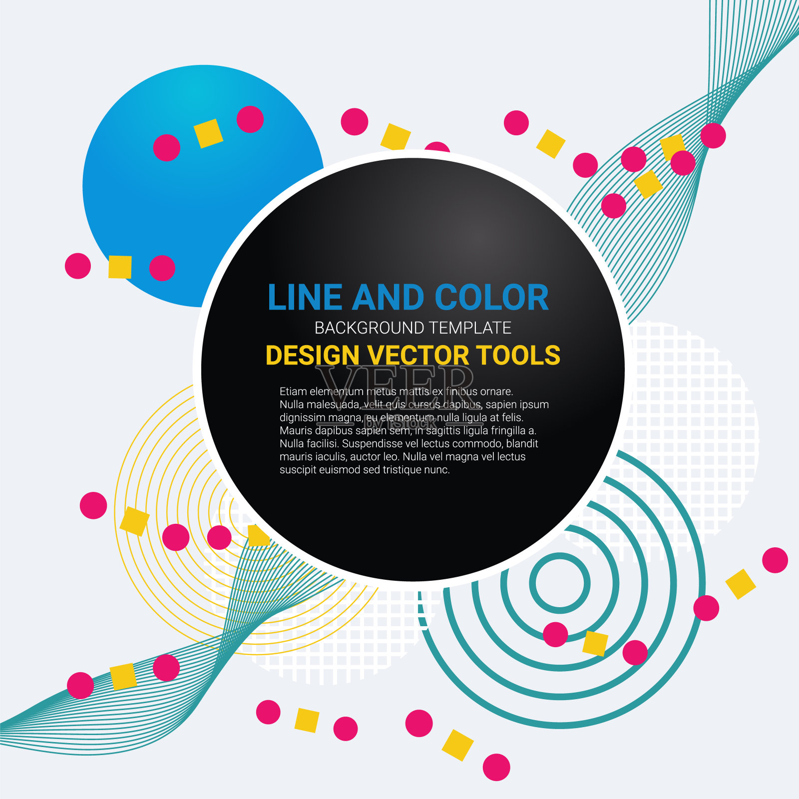 矢量抽象几何图案和背景圆，三角形，线。用于现代设计，装饰宣传册和宣传单。插画图片素材