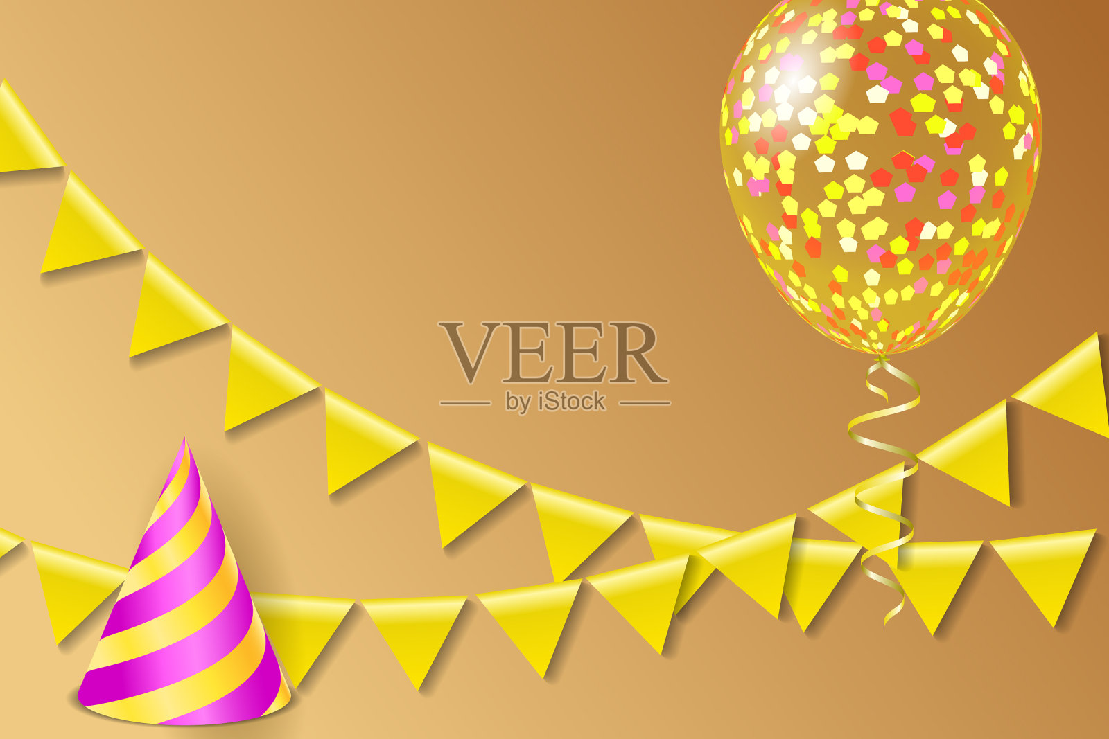 彩旗，氦气球和派对帽插画图片素材