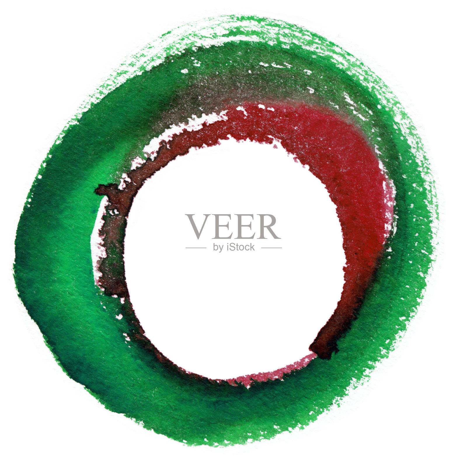 圆形水彩框架，圆形形状形成孤立的白色背景。插画图片素材