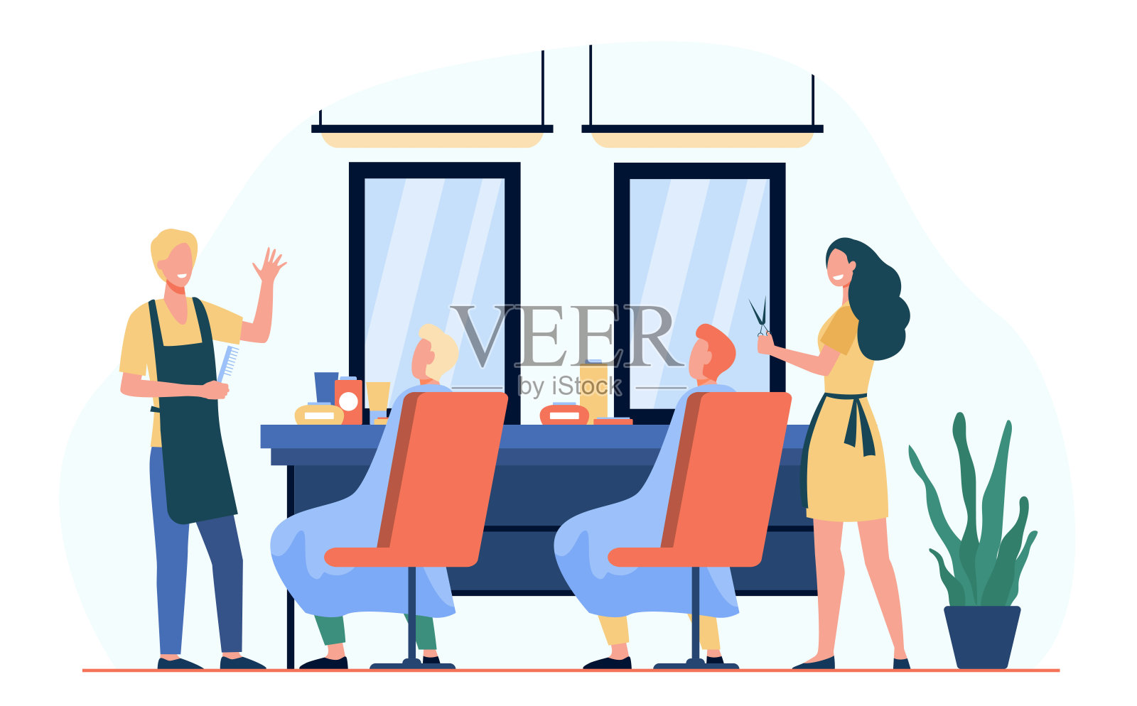 坐在理发店椅子上的男人插画图片素材