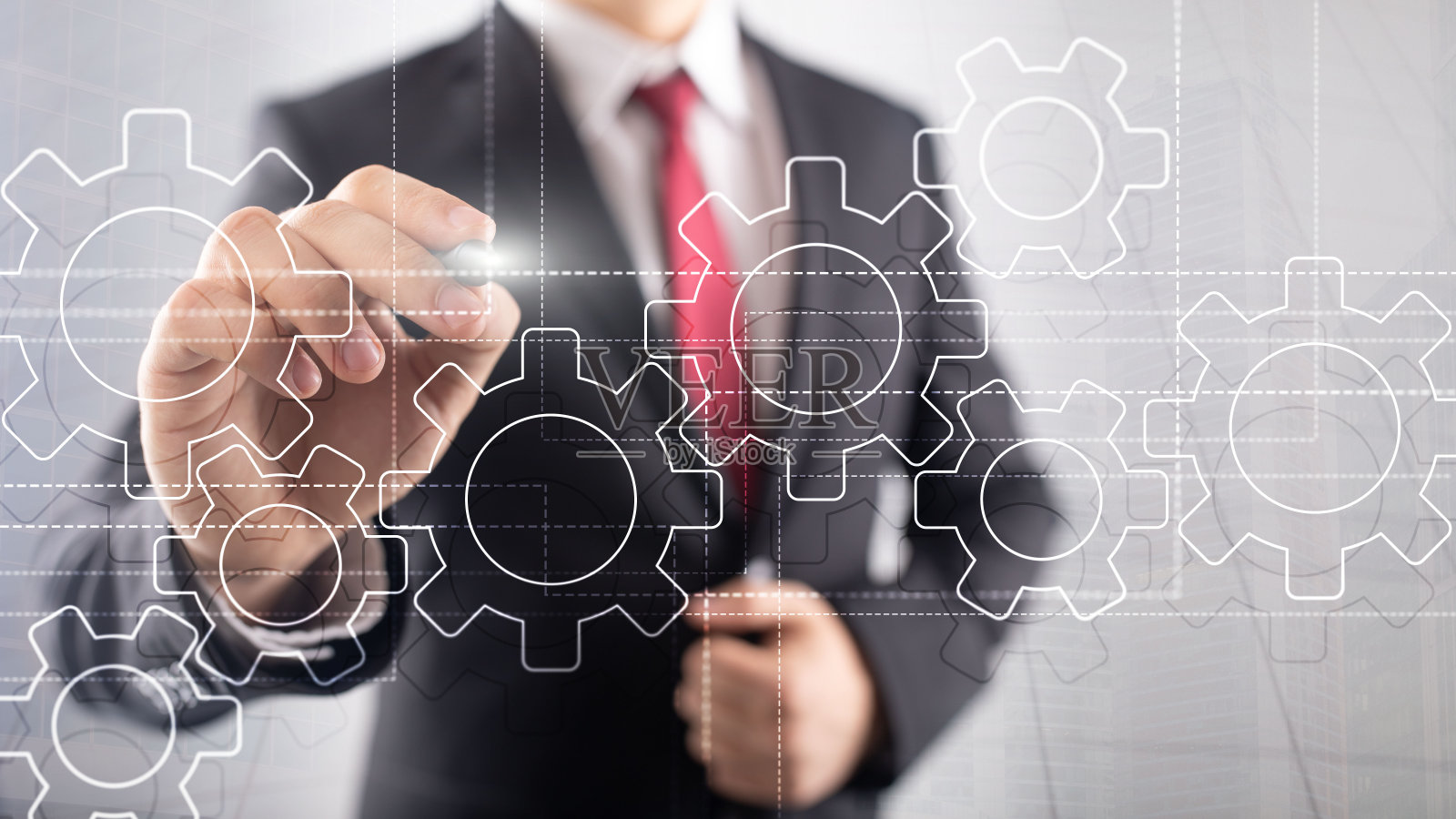 齿轮机构、数字转换、数据集成和数字技术概念。照片摄影图片