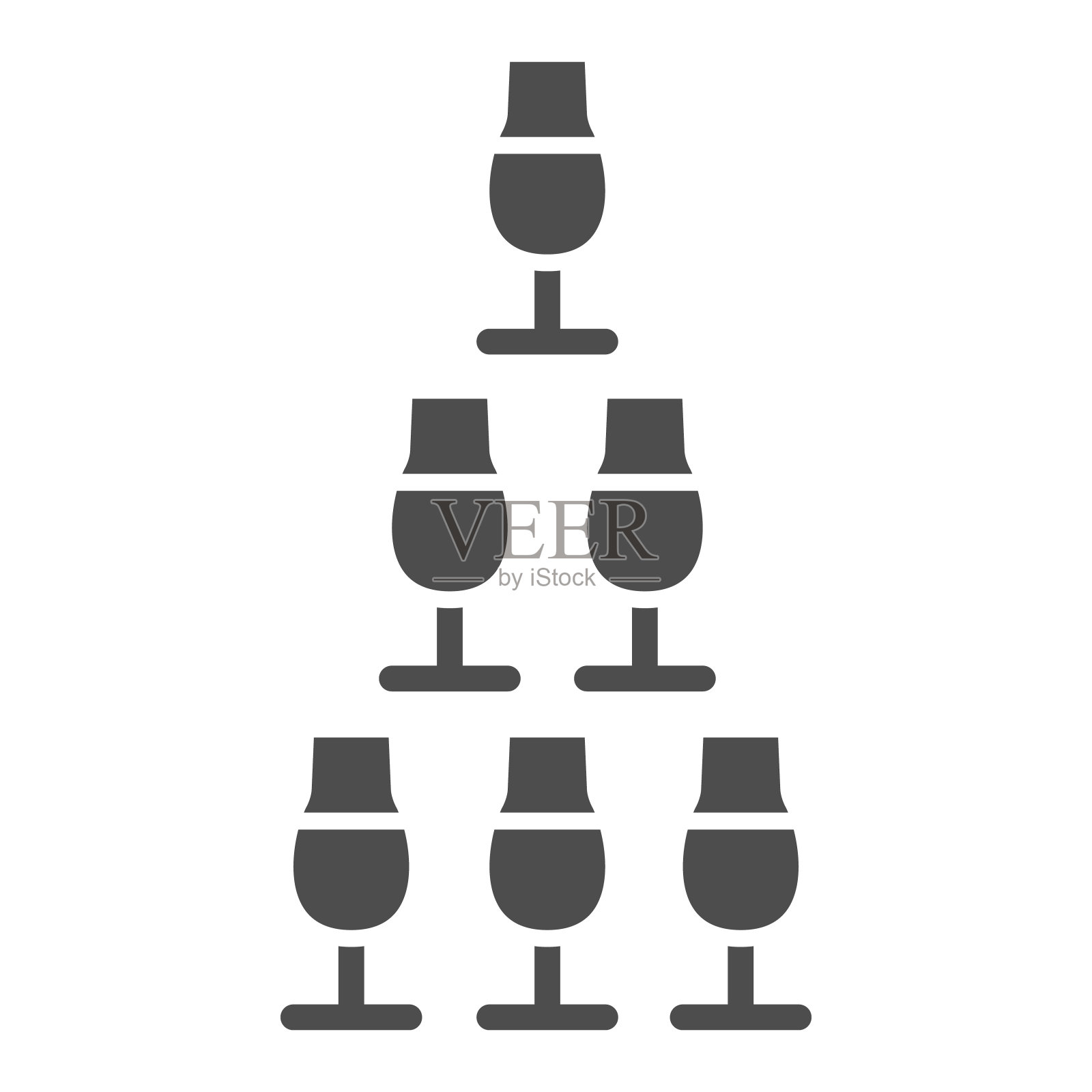 金字塔的眼镜固体图标，调酒日概念，眼镜金字塔站在白色的背景标志，酒杯堆叠在金字塔塔图标在象形风格。矢量图形。图标素材