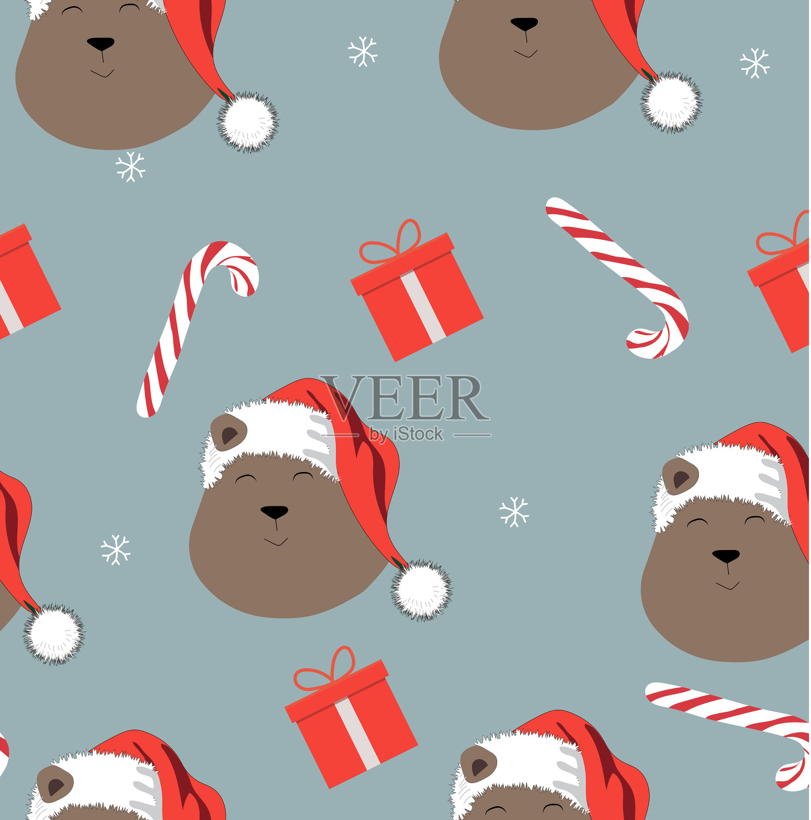 无缝矢量图案与可爱的熊头。插画图片素材