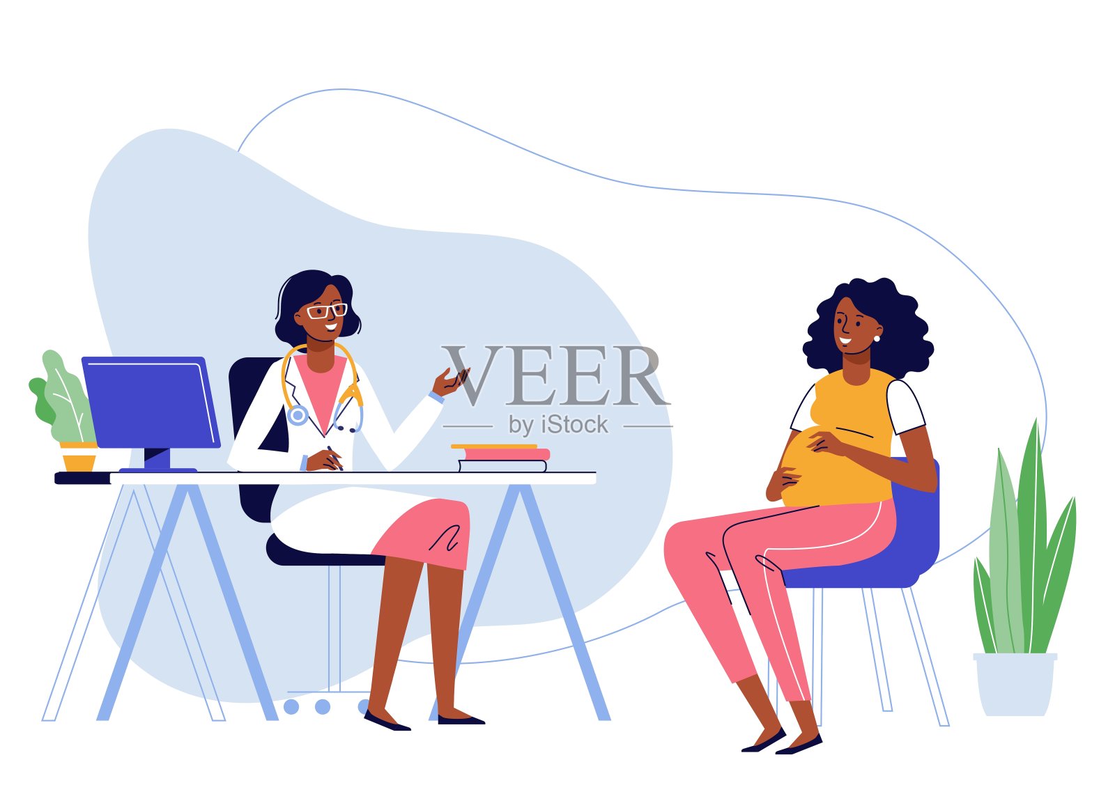 医学理念与黑人医生和孕妇。插画图片素材