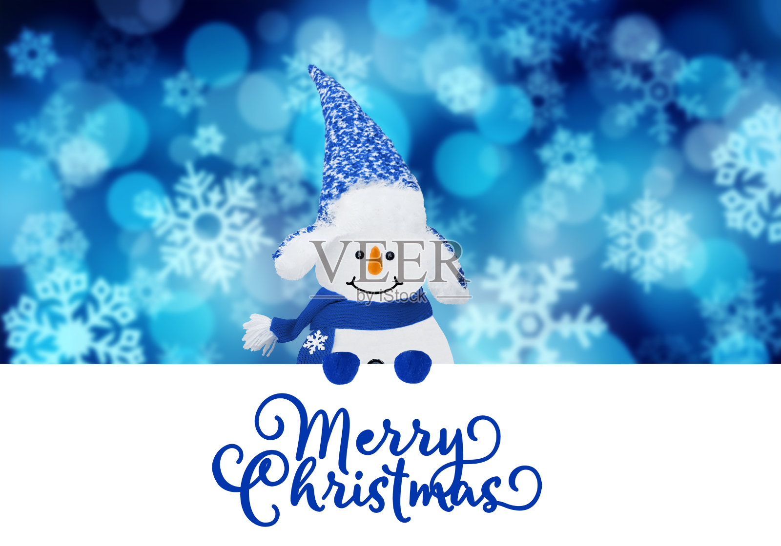 冬天的雪人背景，圣诞的雪花和雪花，贺卡与副本空间插画图片素材