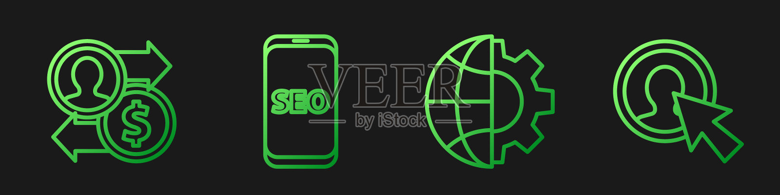 设置线路地球仪和齿轮工作插画图片素材