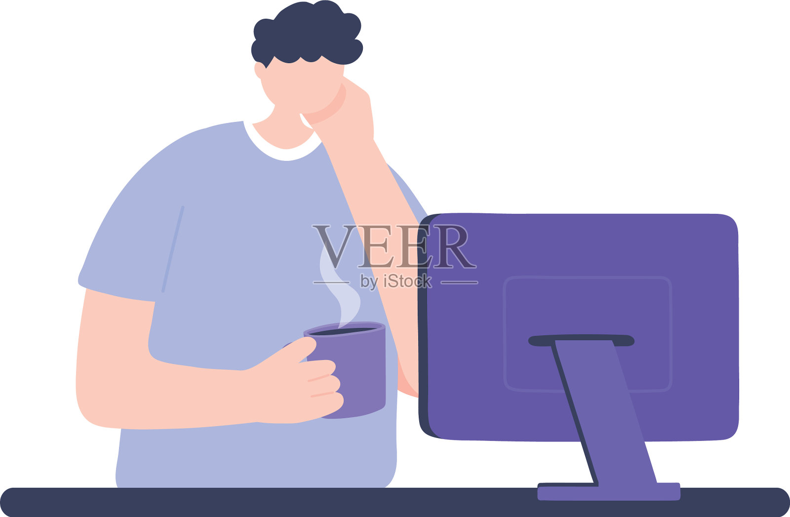 在线培训男孩拿着咖啡杯学习设计元素图片